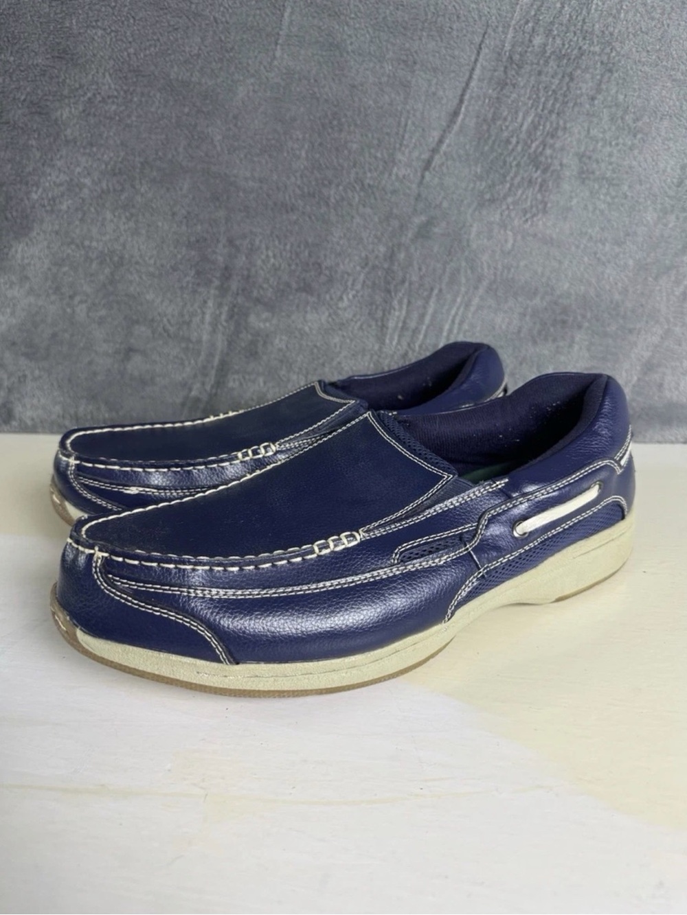 Dr. Scholls 42J-03 Navy Blue Leather Casual Loafer Shoes Mens Size 13